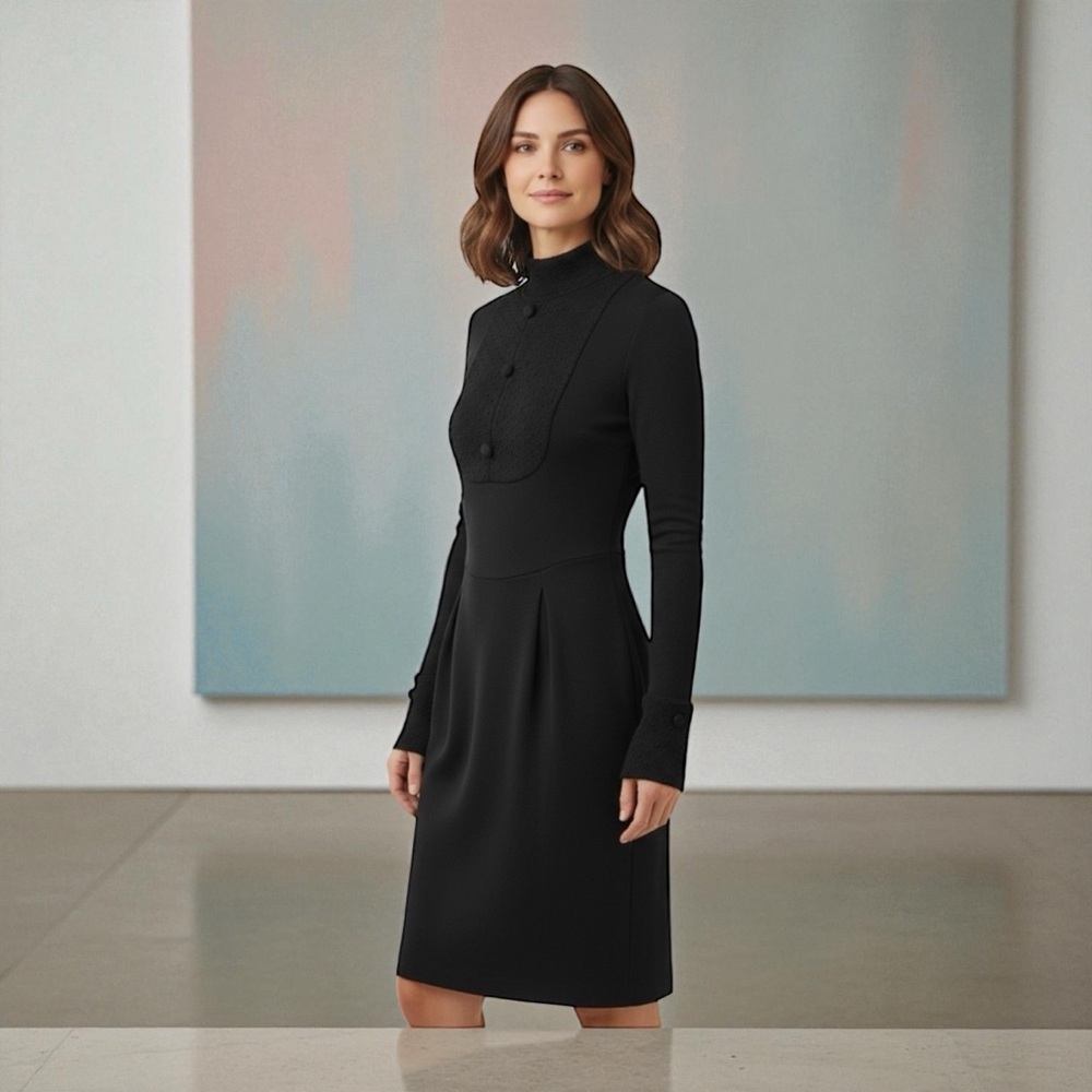 Vintage LILLIE RUBIN Black Wool Designer Dress.  Never Worn   size Small